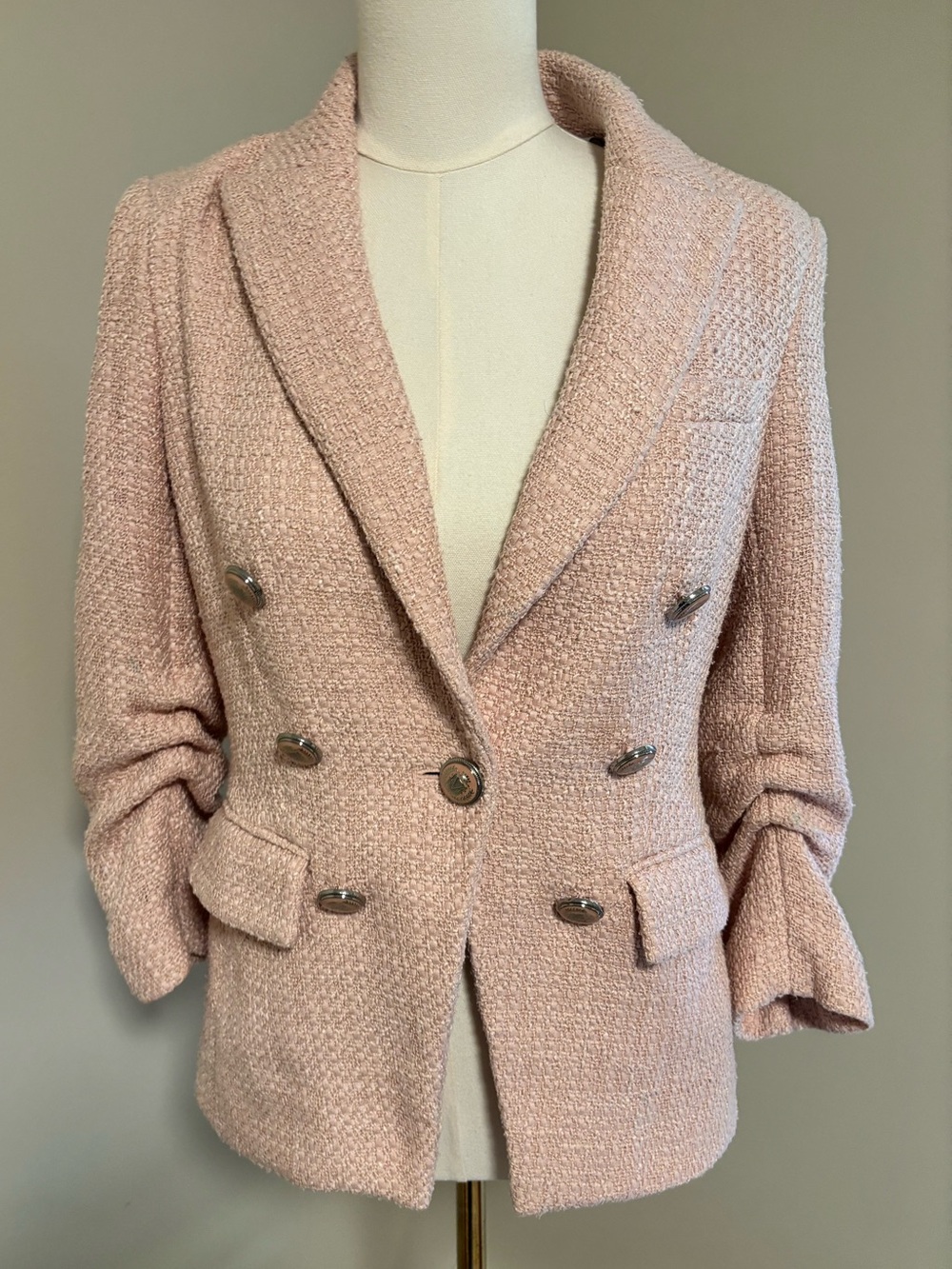 Veronica Beard Pipes & Shawl Blush Pink Tweed Dickey Jacket Blazer Size 6